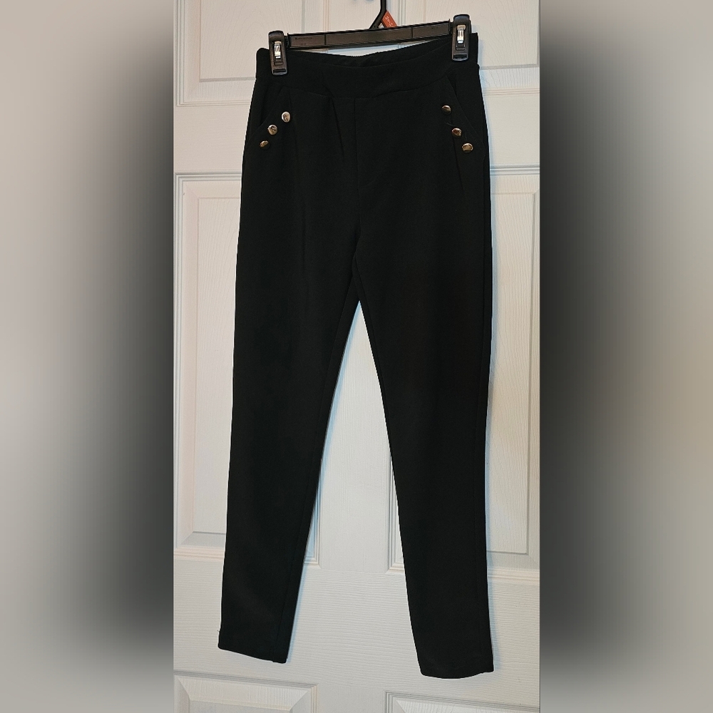 Moral Society Black High-Waisted Sailor Pants with Gold Button Detail - Size M